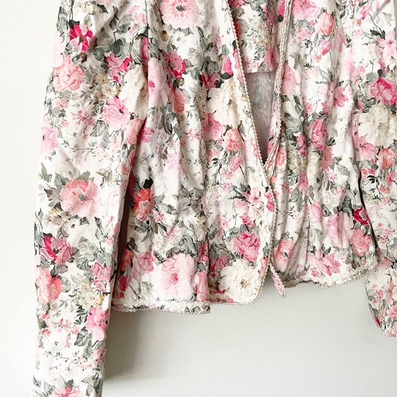 Vintage 80s Floral Pearl Trim Puff Sleeve Blazer  Size 8 - Picture 3 of 13